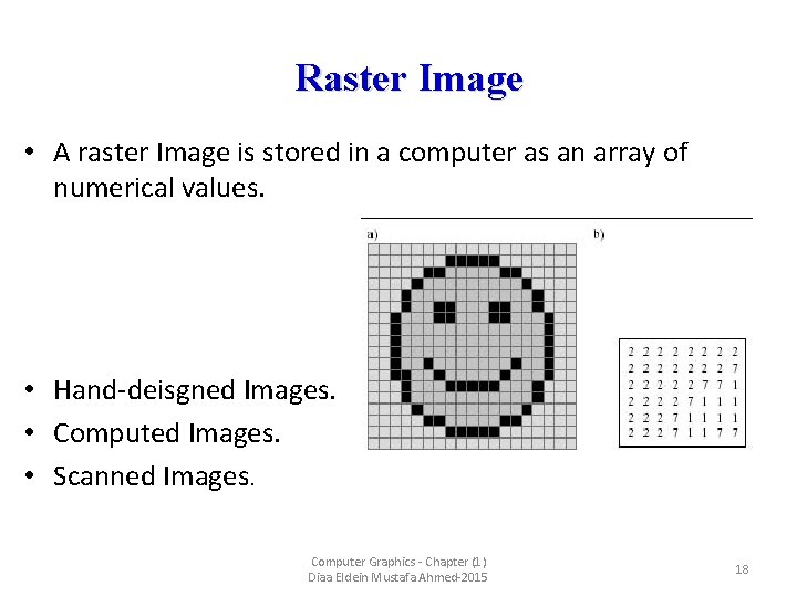 Raster Image • A raster Image is stored in a computer as an array