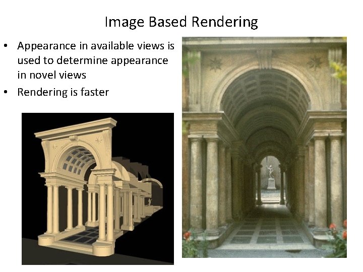 Image Based Rendering • Appearance in available views is used to determine appearance in