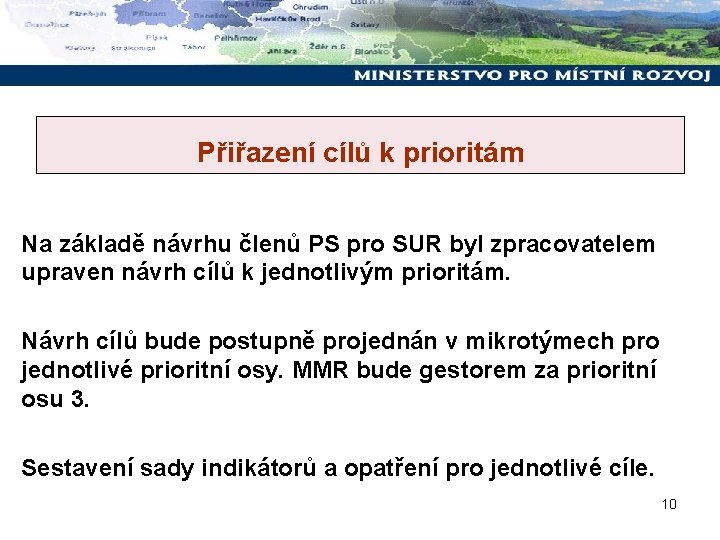 Přiřazení cílů k prioritám Na základě návrhu členů PS pro SUR byl zpracovatelem upraven