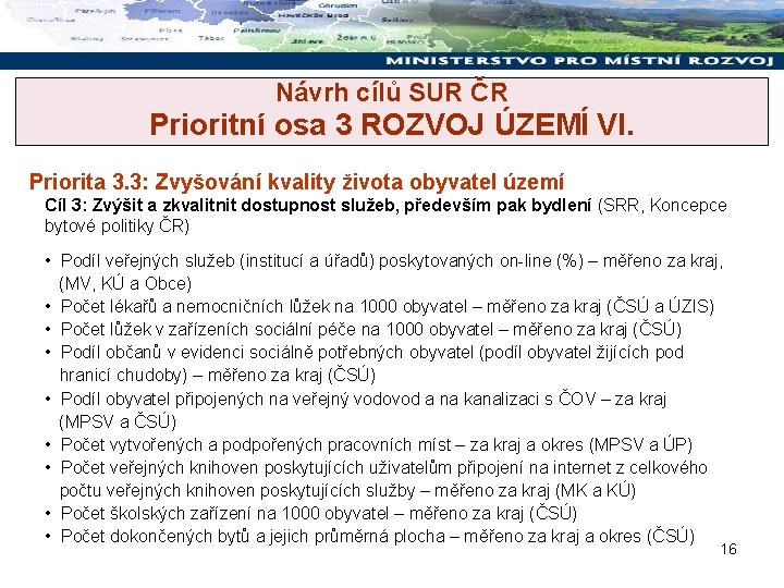 Návrh cílů SUR ČR Prioritní osa 3 ROZVOJ ÚZEMÍ VI. Priorita 3. 3: Zvyšování