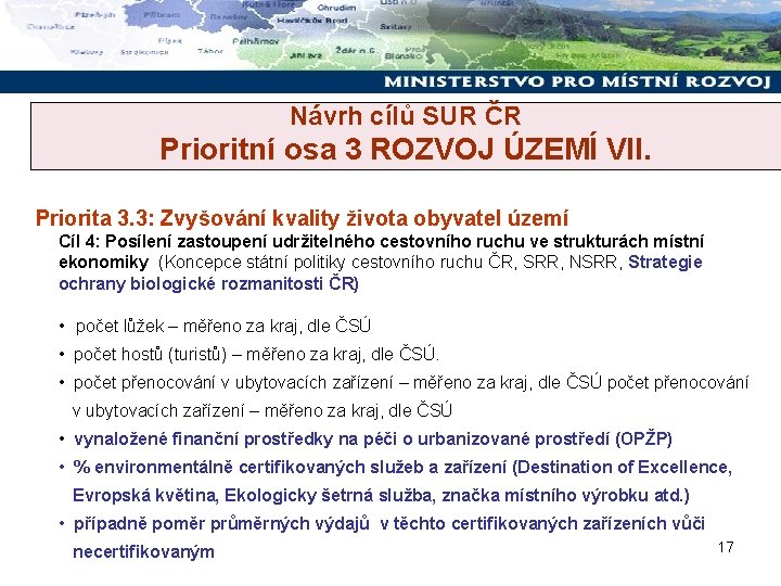 Návrh cílů SUR ČR Prioritní osa 3 ROZVOJ ÚZEMÍ VII. Priorita 3. 3: Zvyšování