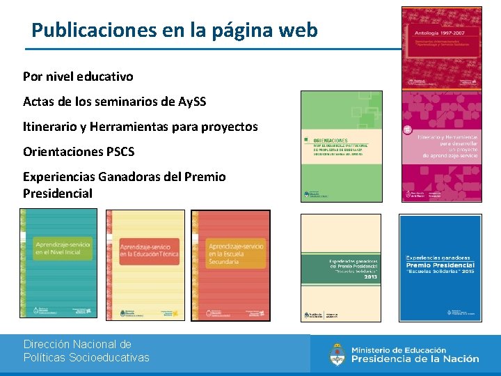 Publicaciones en la página web Por nivel educativo Actas de los seminarios de Ay.