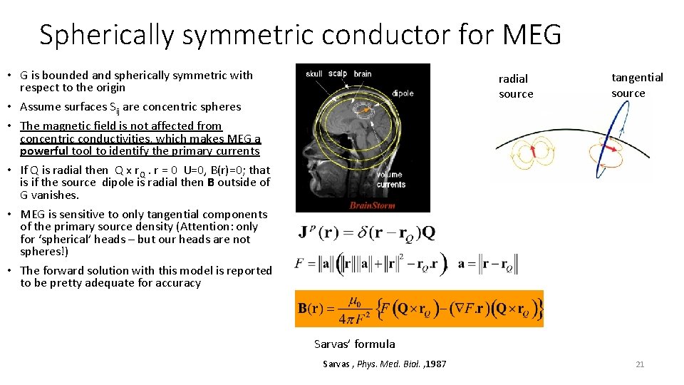 Spherically symmetric conductor for MEG • G is bounded and spherically symmetric with respect