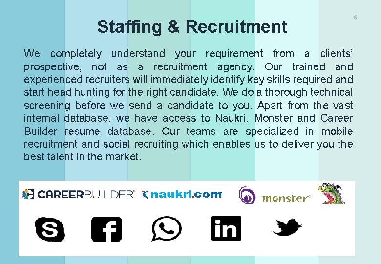 Staffing & Recruitment We completely understand your requirement from a clients’ prospective, not as