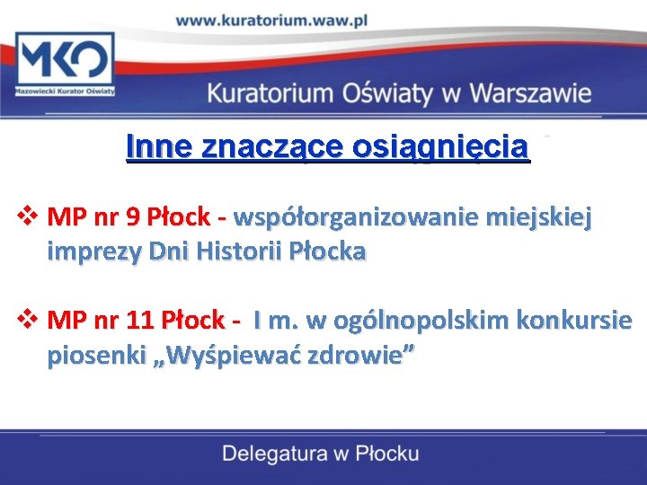 Inne znaczące osiągnięcia v MP nr 9 Płock - współorganizowanie miejskiej imprezy Dni Historii
