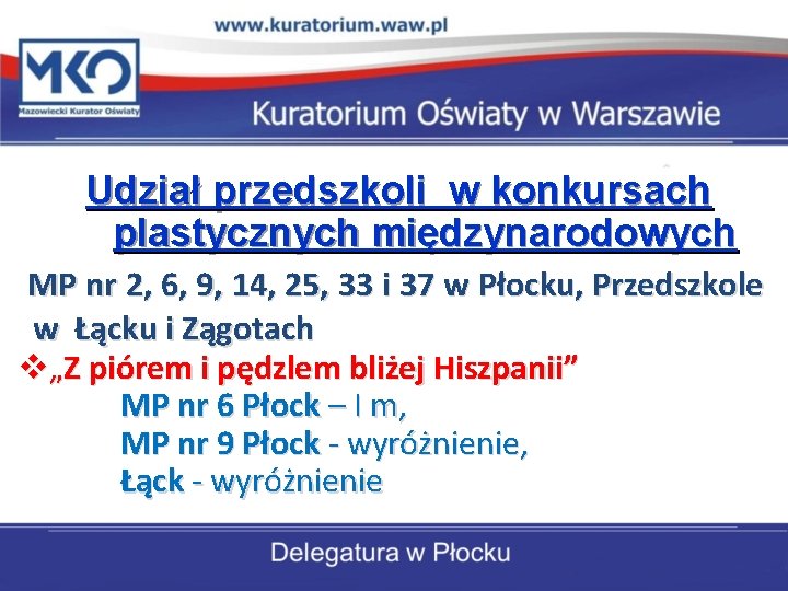 Udział przedszkoli w konkursach plastycznych międzynarodowych MP nr 2, 6, 9, 14, 25, 33