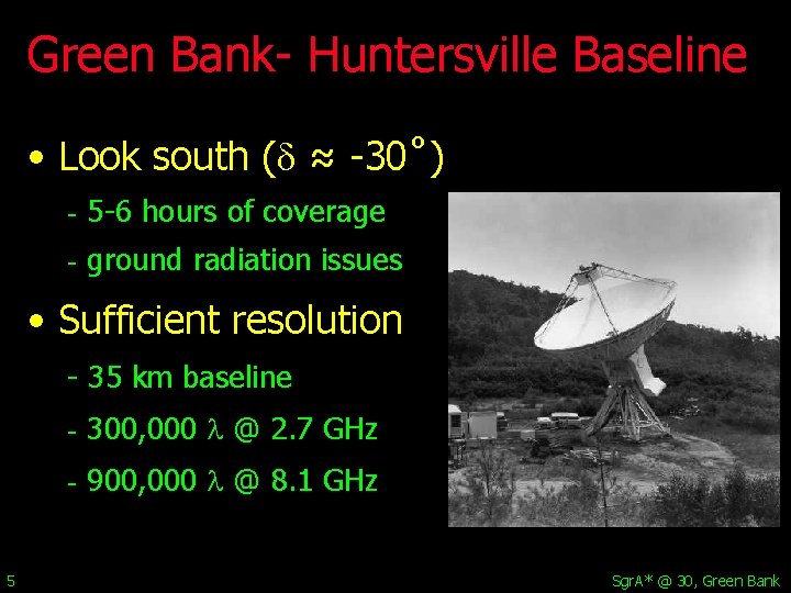 Green Bank- Huntersville Baseline • Look south (d ≈ -30˚) - 5 -6 hours