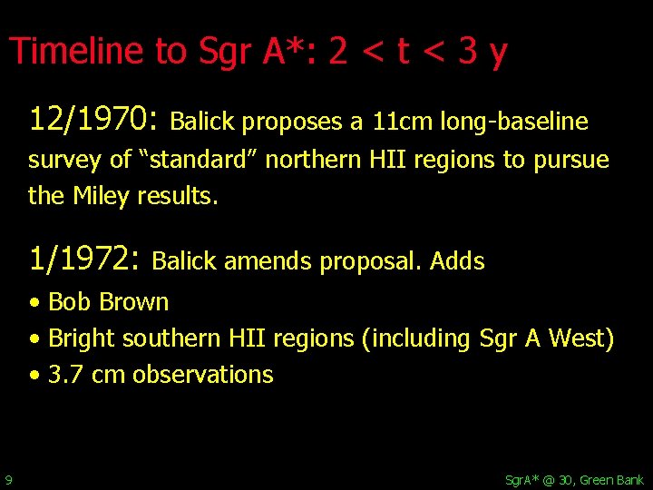 Timeline to Sgr A*: 2 < t < 3 y 12/1970: Balick proposes a