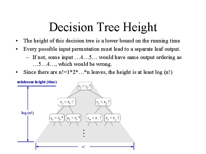 Decision Tree Height • The height of this decision tree is a lower bound