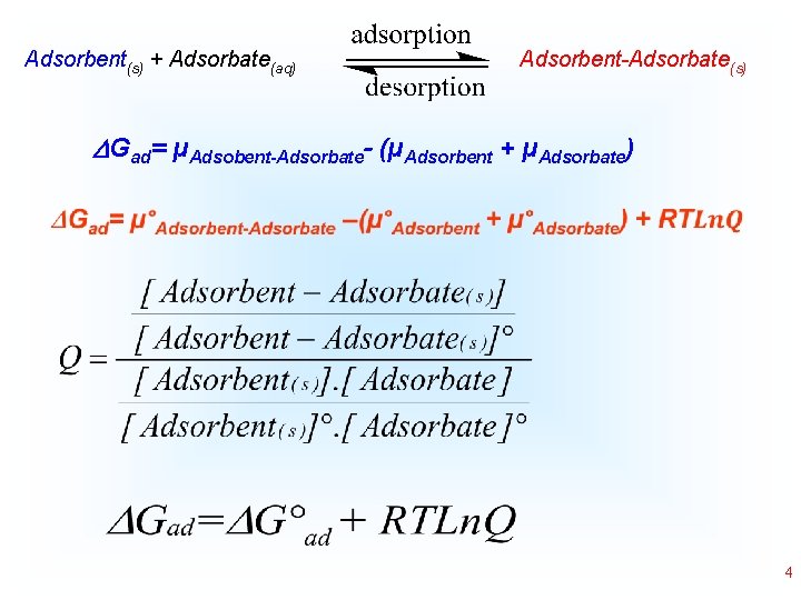 Adsorbent(s) + Adsorbate(aq) Adsorbent-Adsorbate(s) Gad= µAdsobent-Adsorbate- (µAdsorbent + µAdsorbate) • 4 