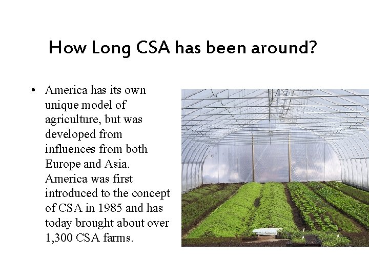 How Long CSA has been around? • America has its own unique model of