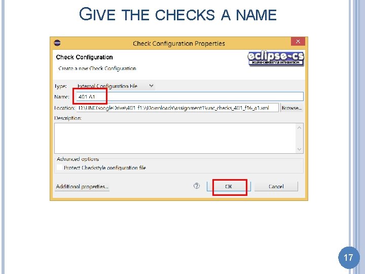 GIVE THE CHECKS A NAME 17 