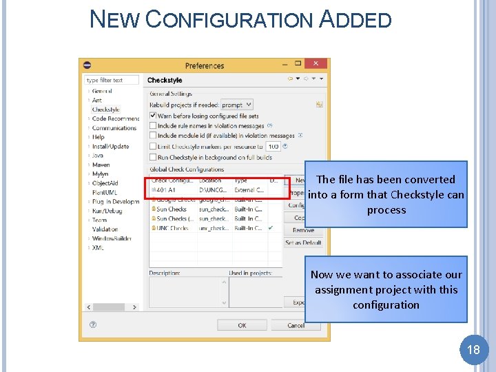 NEW CONFIGURATION ADDED The file has been converted into a form that Checkstyle can