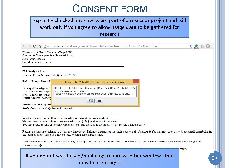 CONSENT FORM Explicitly checked unc checks are part of a research project and will
