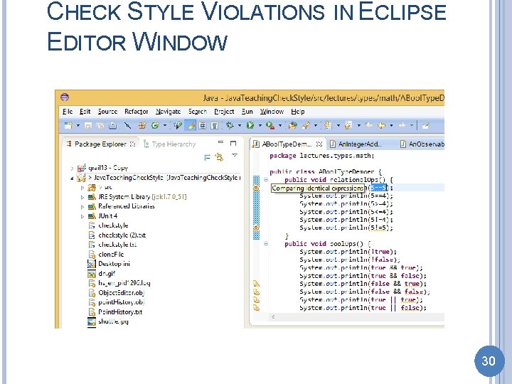 CHECK STYLE VIOLATIONS IN ECLIPSE EDITOR WINDOW 30 