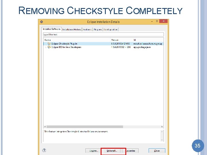 REMOVING CHECKSTYLE COMPLETELY 35 