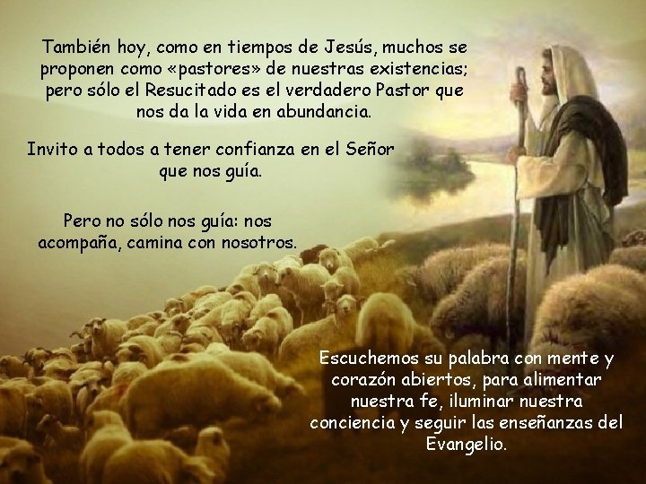 También hoy, como en tiempos de Jesús, muchos se proponen como «pastores» de nuestras