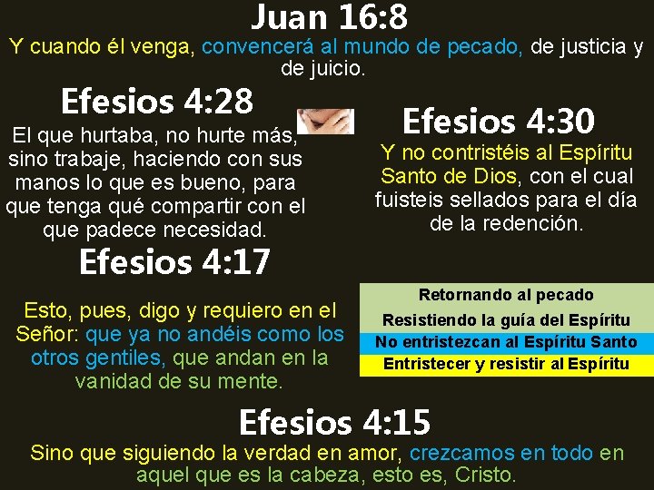 Juan 16: 8 Y cuando él venga, convencerá al mundo de pecado, de justicia