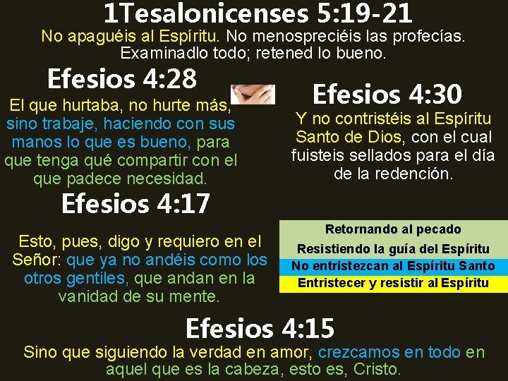 1 Tesalonicenses 5: 19 -21 No apaguéis al Espíritu. No menospreciéis las profecías. Examinadlo