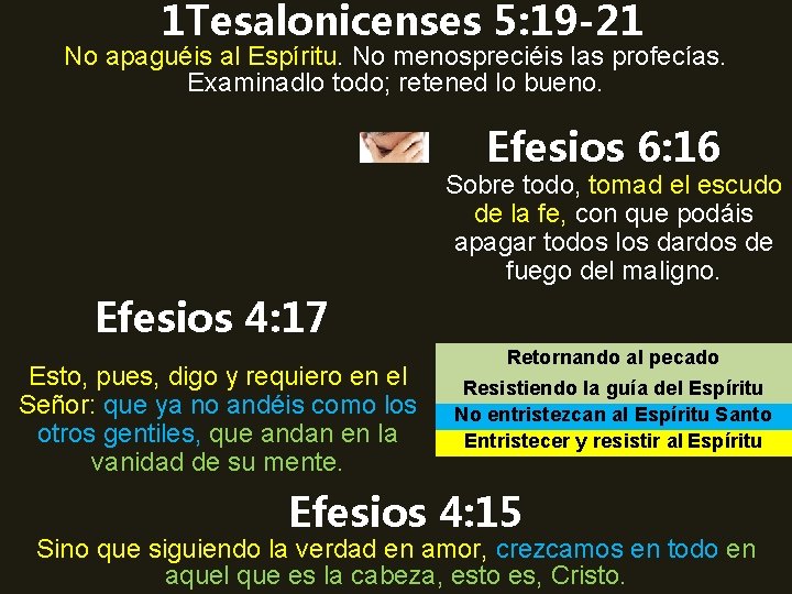 1 Tesalonicenses 5: 19 -21 No apaguéis al Espíritu. No menospreciéis las profecías. Examinadlo