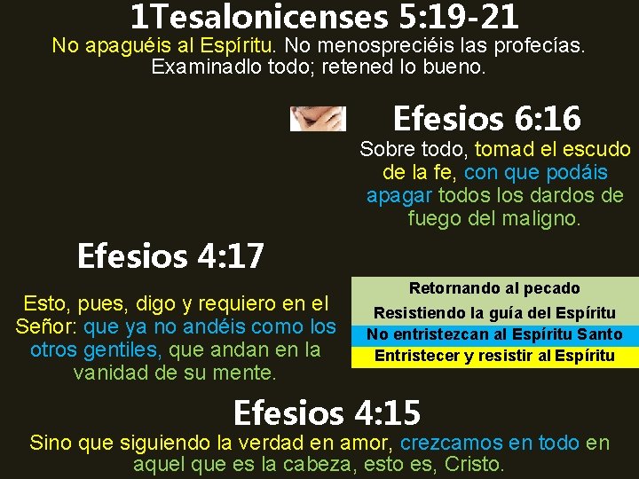 1 Tesalonicenses 5: 19 -21 No apaguéis al Espíritu. No menospreciéis las profecías. Examinadlo