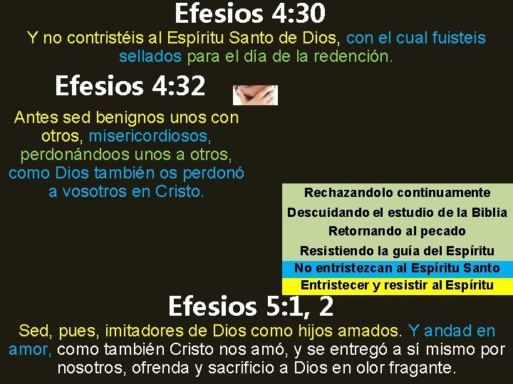 Efesios 4: 30 Y no contristéis al Espíritu Santo de Dios, con el cual