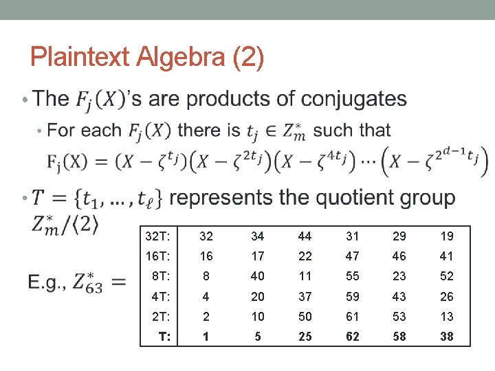 Plaintext Algebra (2) • 32 T: 32 34 44 31 29 19 16 T: