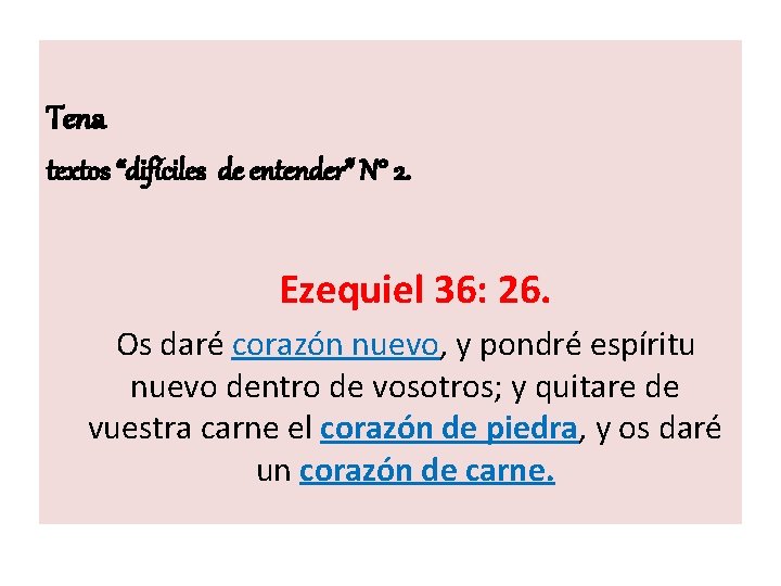 Tena textos “difíciles de entender” N° 2. Ezequiel 36: 26. Os daré corazón nuevo,