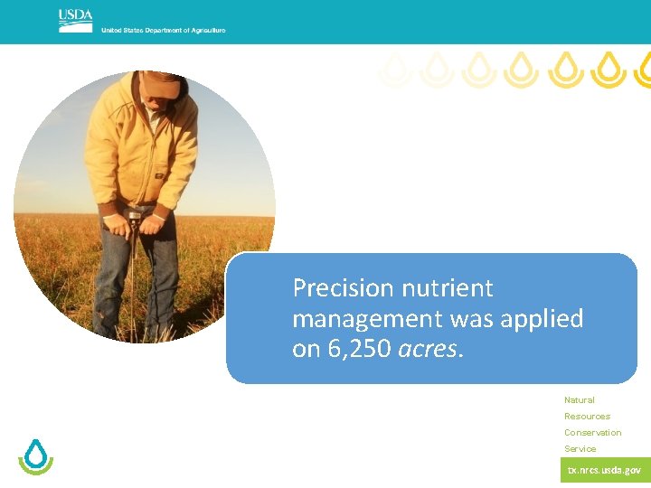 Precision nutrient management was applied on 6, 250 acres. Natural Resources Conservation Service tx.