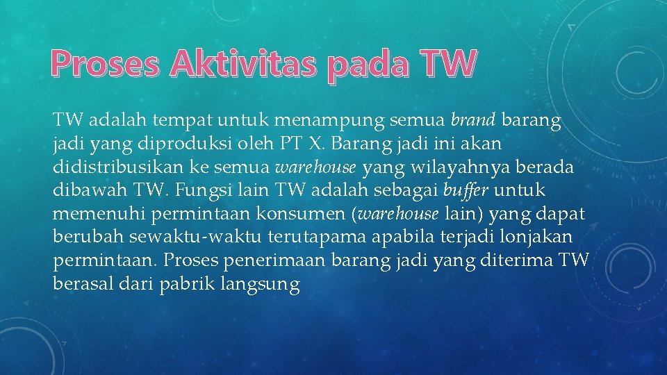 Proses Aktivitas pada TW TW adalah tempat untuk menampung semua brand barang jadi yang