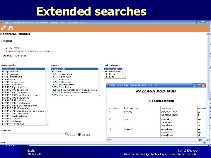 Extended searches Gralis 2006 -05 -09 Tomaž Erjavec Dept. of Knowledge Technologies, Jožef Stefan