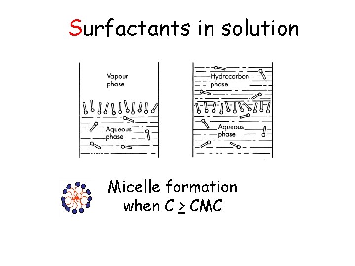 Surfactants in solution Micelle formation when C > CMC 