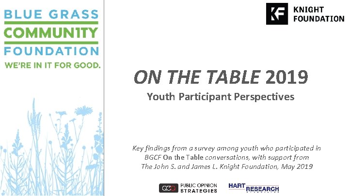 ON THE TABLE 2019 Youth Participant Perspectives Key findings from a survey among youth