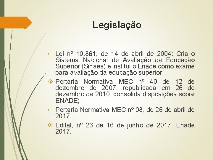 Legislação • Lei nº 10. 861, de 14 de abril de 2004: Cria o