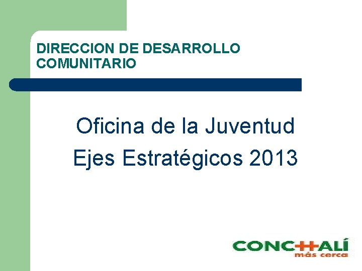 DIRECCION DE DESARROLLO COMUNITARIO Oficina de la Juventud Ejes Estratégicos 2013 