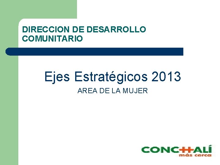 DIRECCION DE DESARROLLO COMUNITARIO Ejes Estratégicos 2013 AREA DE LA MUJER 