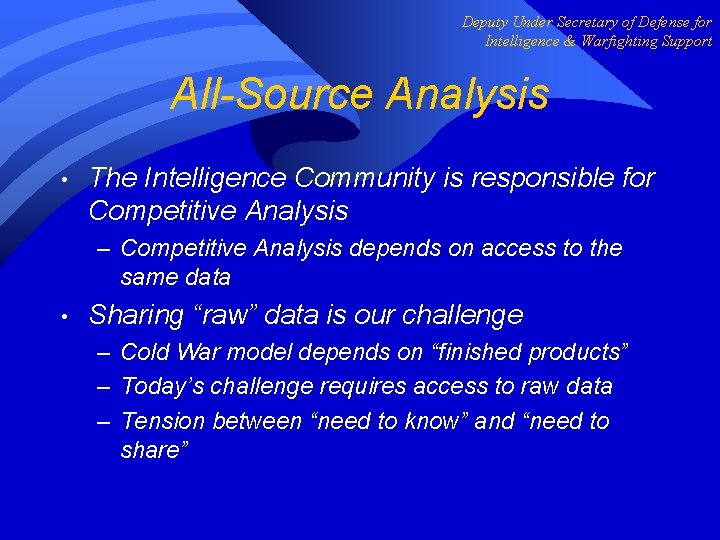 Deputy Under Secretary of Defense for Intelligence & Warfighting Support All-Source Analysis • The