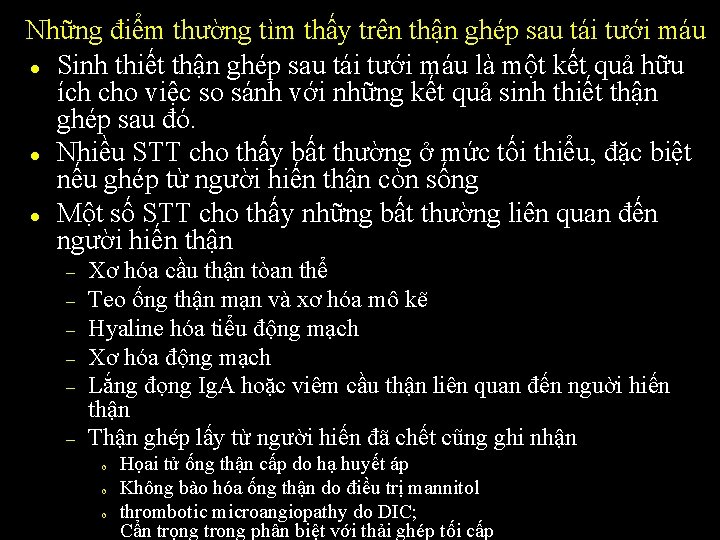 Những điểm thường tìm thấy trên thận ghép sau tái tưới máu l Sinh