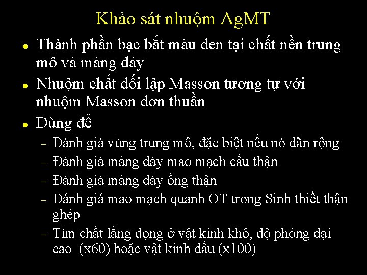 Khảo sát nhuộm Ag. MT l l l Thành phần bạc bắt màu đen