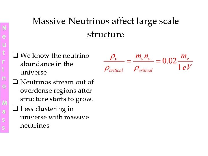 Massive Neutrinos affect large scale structure N e u t q We know the Massive Neutrinos affect large scale structure N e u t q We know the