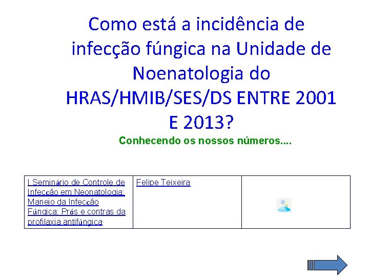Como está a incidência de infecção fúngica na Unidade de Noenatologia do HRAS/HMIB/SES/DS ENTRE