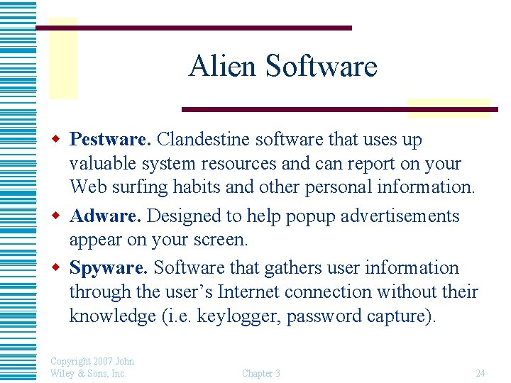 Alien Software w Pestware. Clandestine software that uses up valuable system resources and can