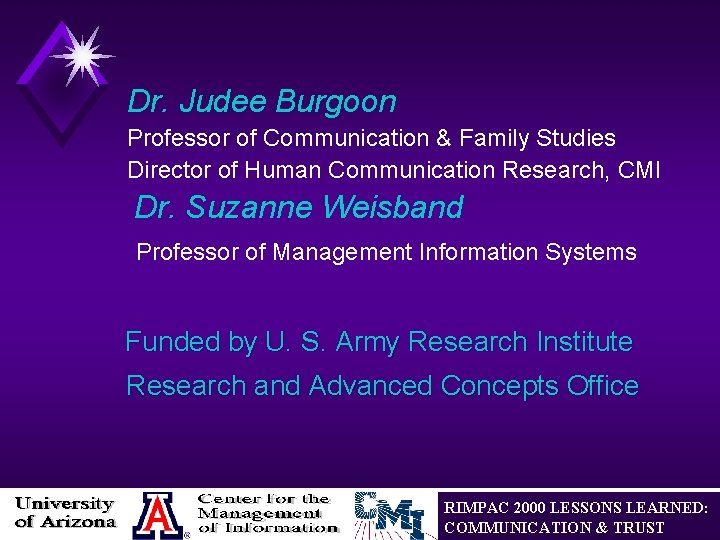 Dr. Judee Burgoon Professor of Communication & Family Studies Director of Human Communication Research,