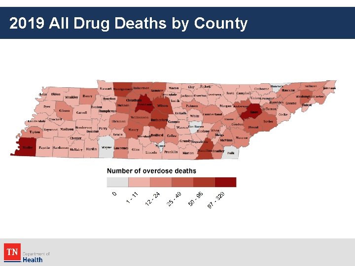 2019 All Drug Deaths by County 