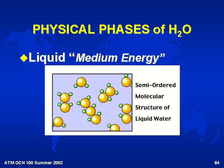 PHYSICAL PHASES of H 2 O u. Liquid “Medium Energy” ATM OCN 100 Summer