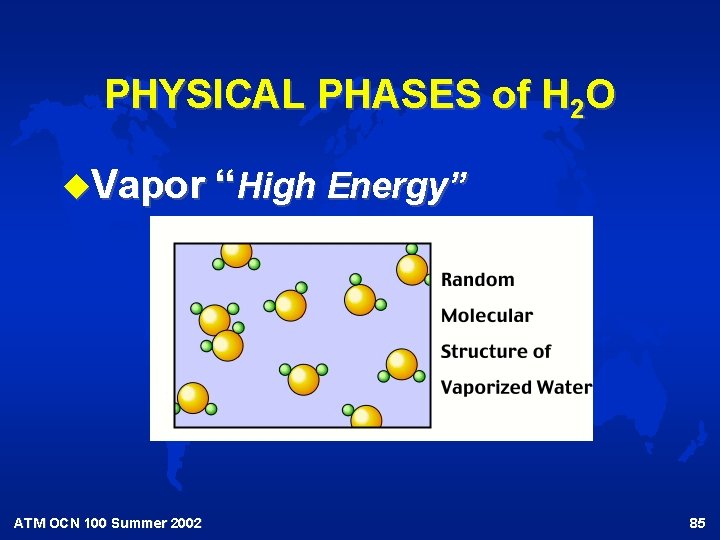 PHYSICAL PHASES of H 2 O u. Vapor “High Energy” ATM OCN 100 Summer