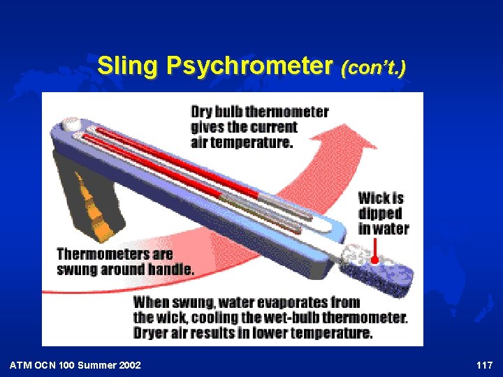 Sling Psychrometer (con’t. ) ATM OCN 100 Summer 2002 117 