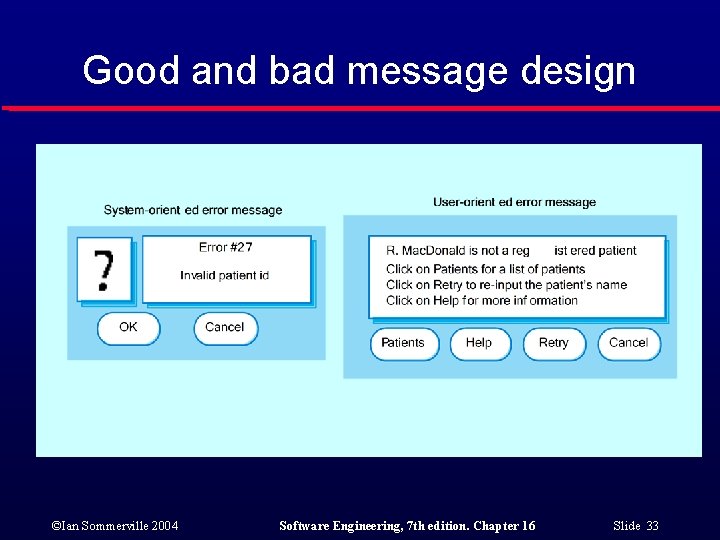 Good and bad message design ©Ian Sommerville 2004 Software Engineering, 7 th edition. Chapter