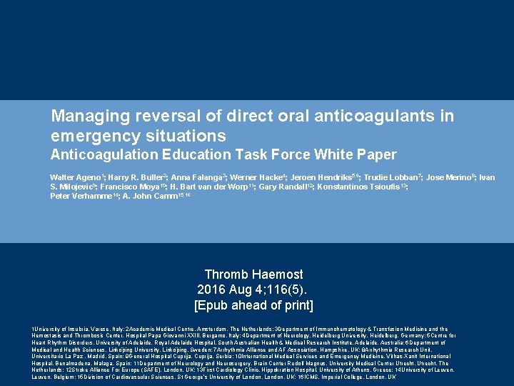 Managing reversal of direct oral anticoagulants in emergency