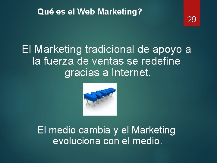 Qué es el Web Marketing? 29 El Marketing tradicional de apoyo a la fuerza